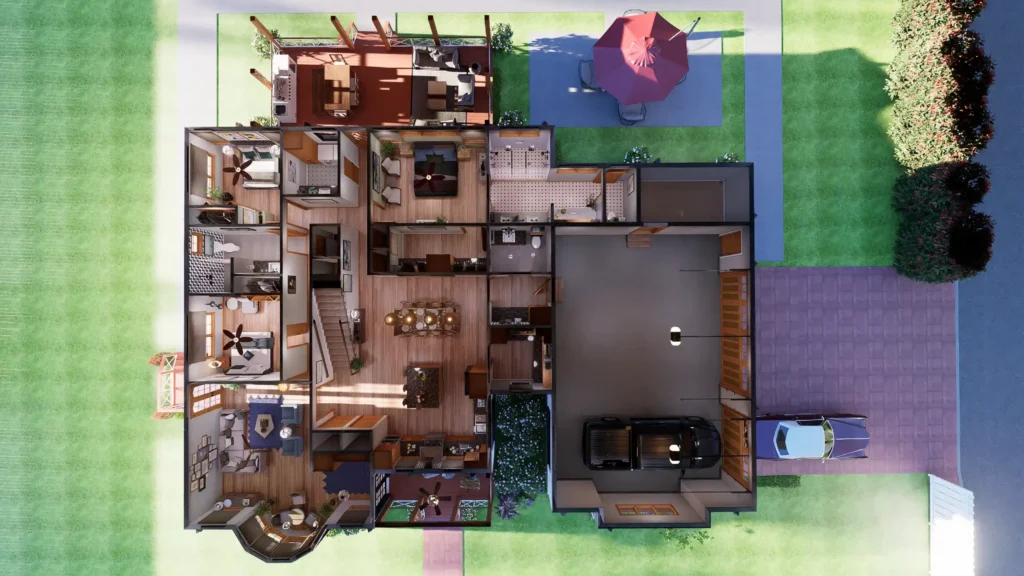 3d overview of cottage floor plan