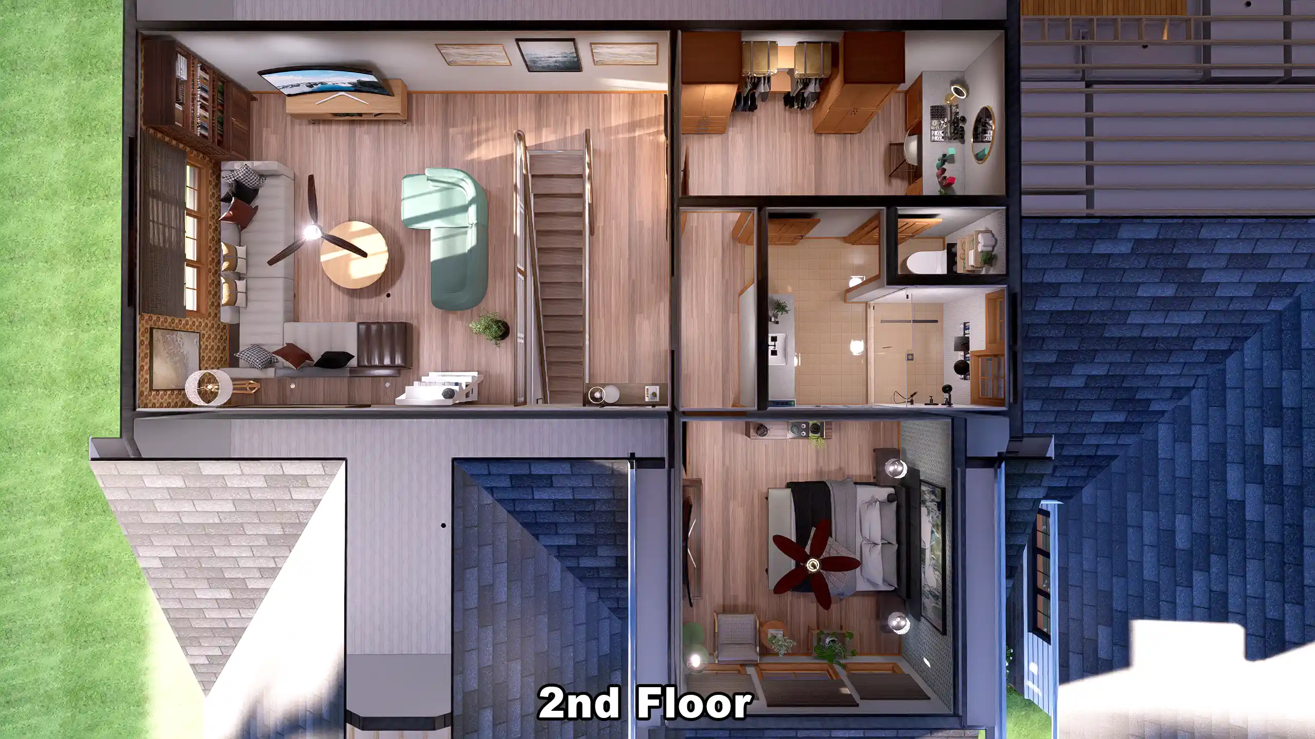 3d overview of cottage floor plan