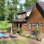 5 bedroom cottage house exterior design with pool