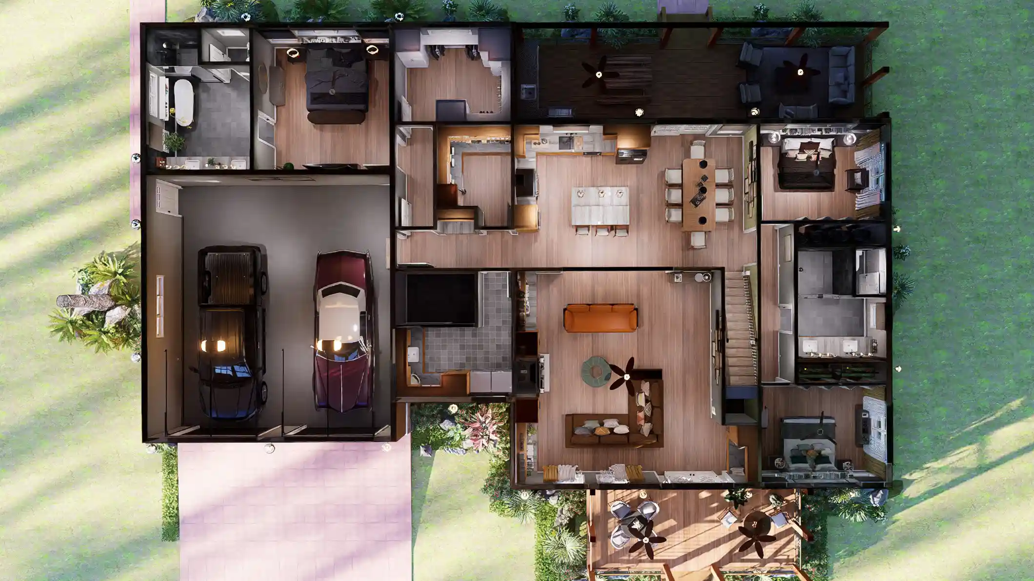 5 bedroom cottage house exterior design with 3d overview