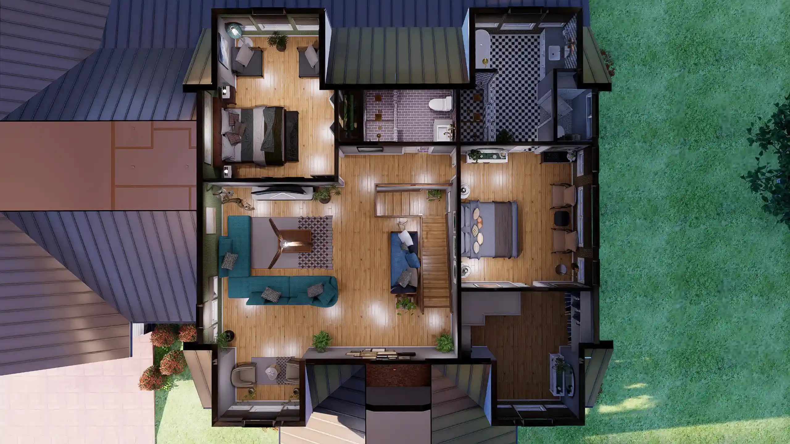 5 bedroom cottage house top view render images