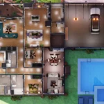 3d overview of 3 bedroom cottage house