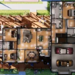 3d view of 3 bedroom cottage house plan