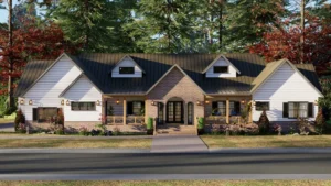 Modern entryway with seating and decor