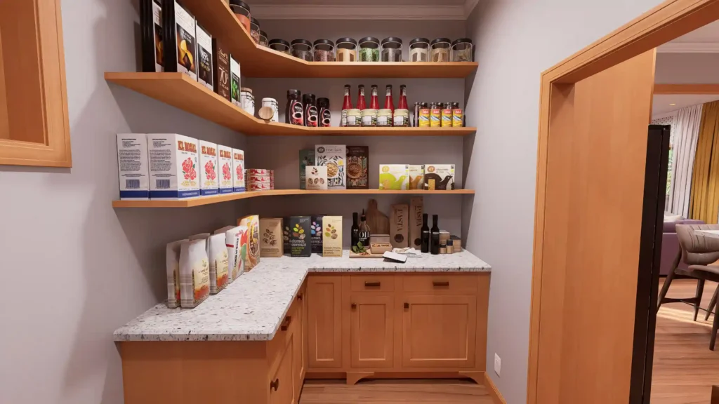 Modern cottage laundry room with front-loading washer and dryer, light wood cabinets, and black-and-white herringbone tile