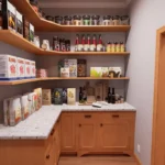 Modern cottage laundry room with front-loading washer and dryer, light wood cabinets, and black-and-white herringbone tile