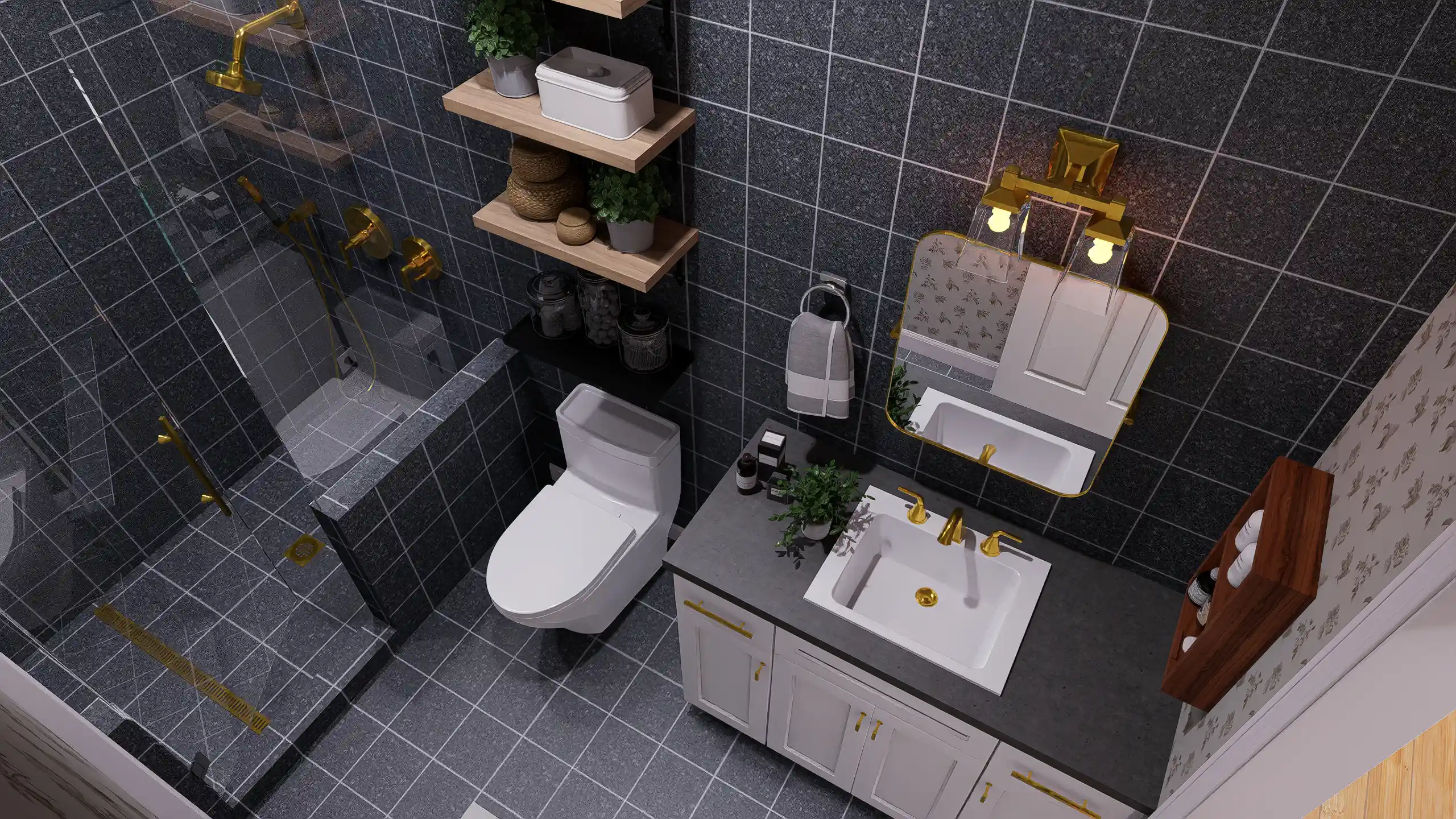 Luxurious master bathroom layout featuring a freestanding soaking tub and separate glass shower in a 3 bed 5 bath house plan