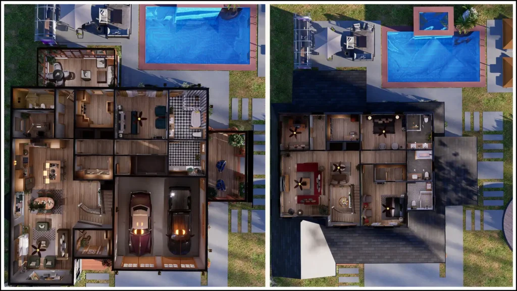 modern 3 bedroom cottage house top section cut image