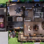 Charming wooden house with porch3d view