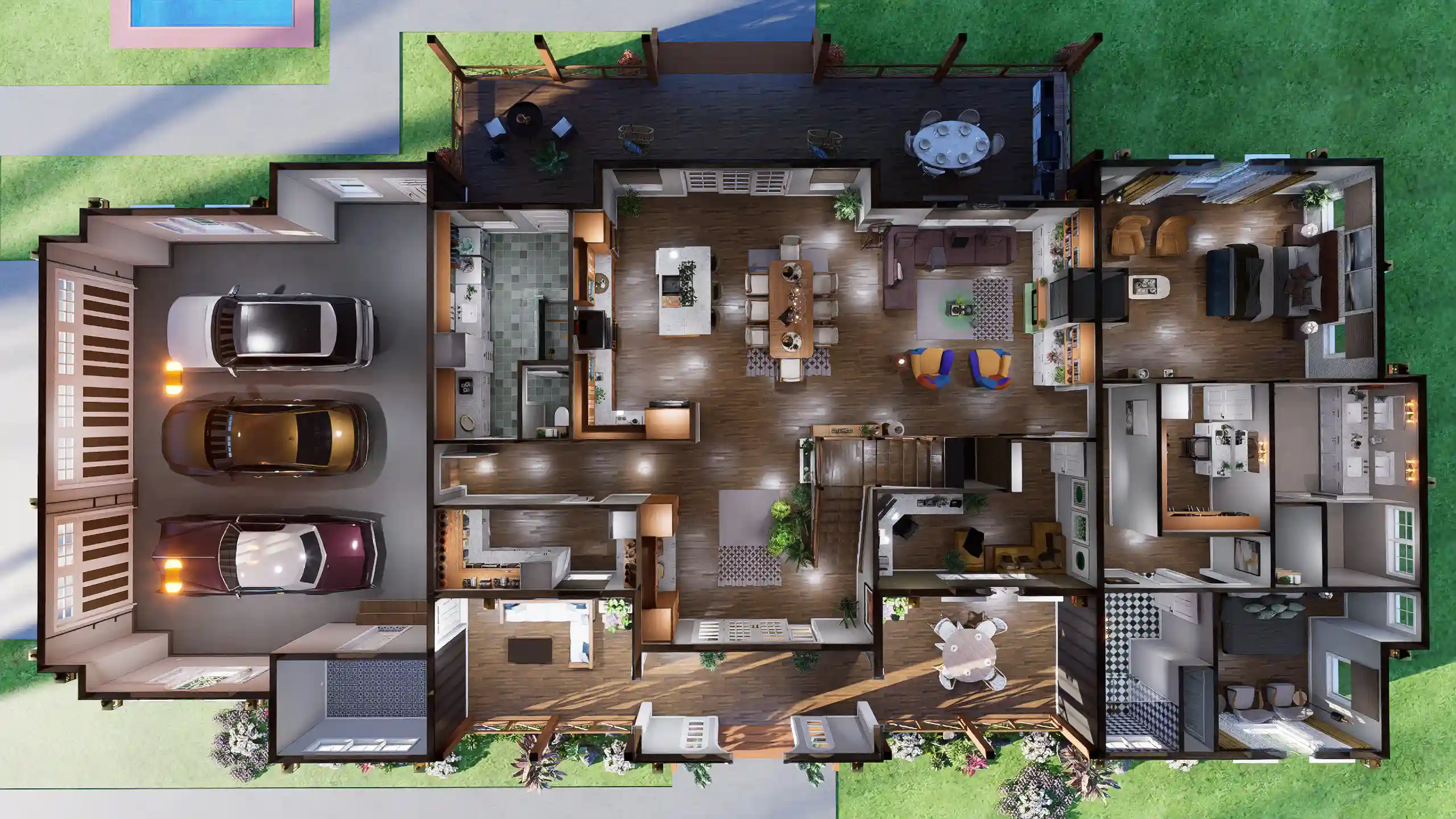 top view of 4 bedroom 2 story house plan