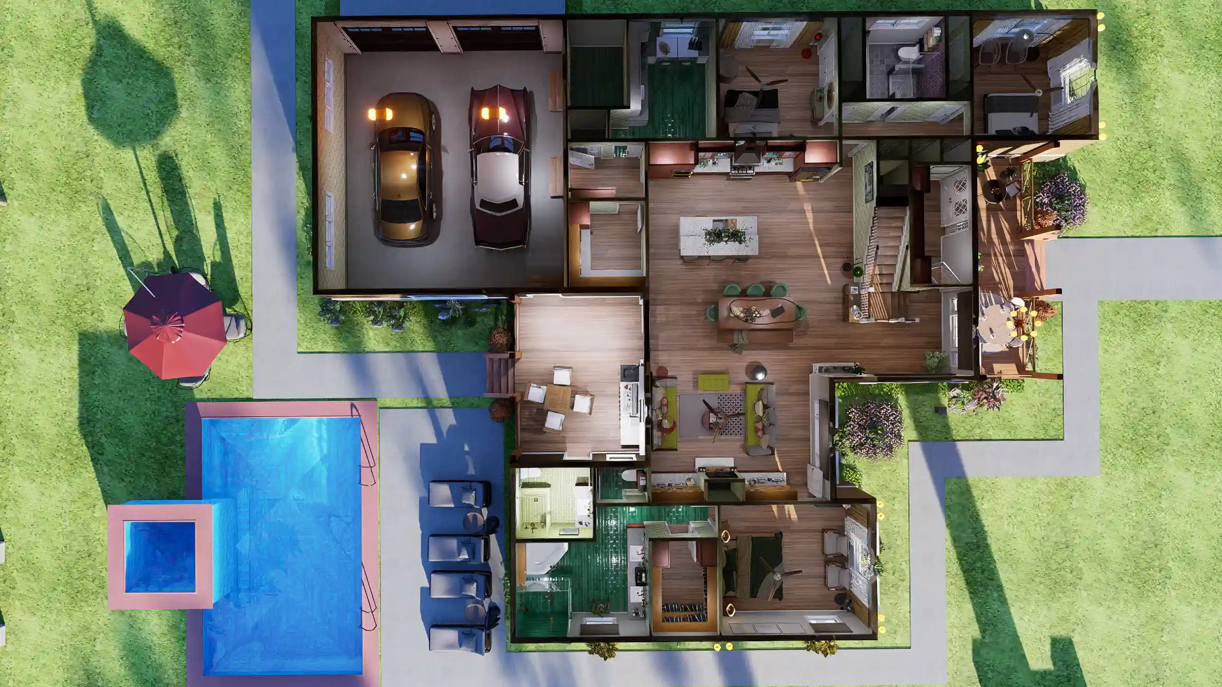top view of 4 bedroom formhouse