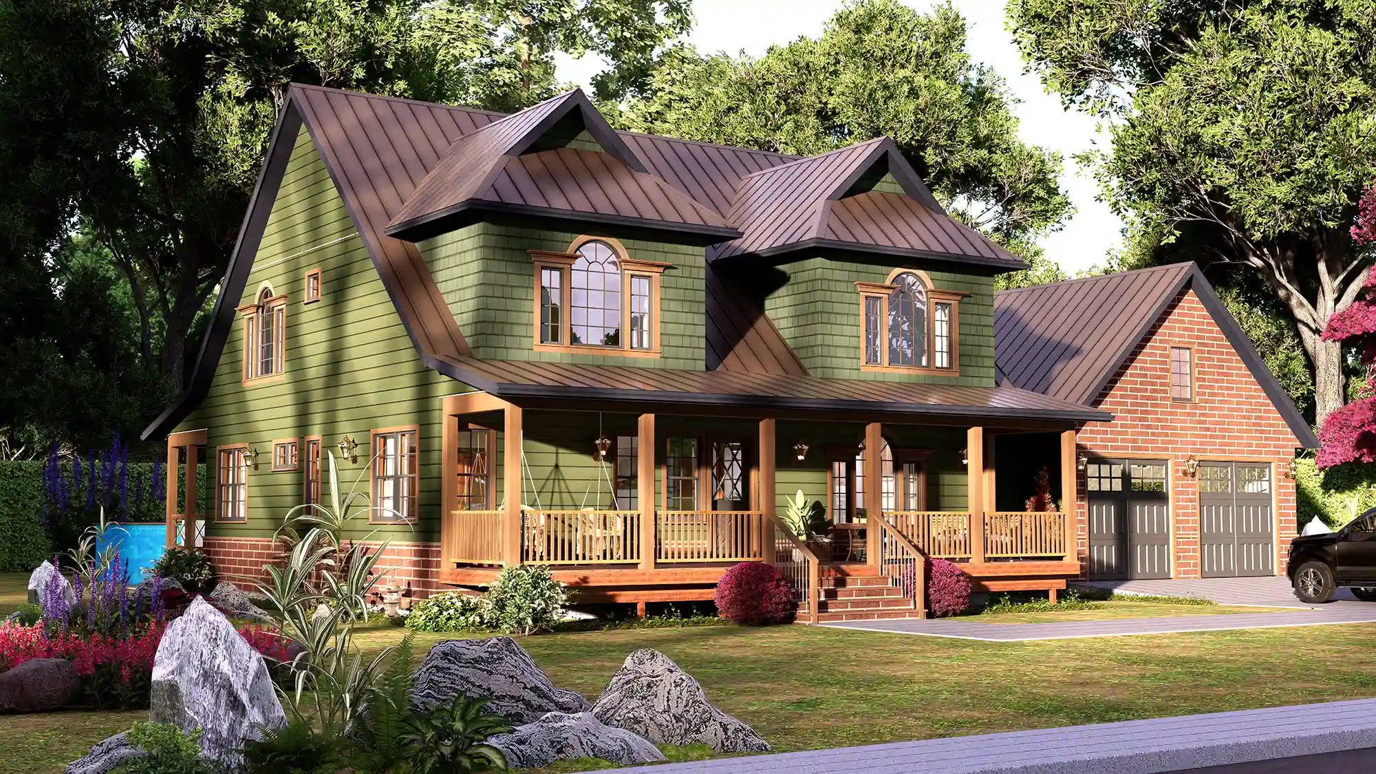 Stunning 3 Bedroom Modern Farmhouse with Wraparound Porch 2 Car Garage Floor Plan